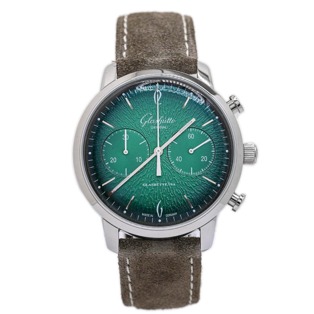 Load image into Gallery viewer, Glashutte Men&amp;#39;s Sixties Chronograph Annual Edition Stainless Steel 42mm Green Chronograph Dial Watch Ref# 1-39-34-05-22-04 - Happy Jewelers Fine Jewelry Lifetime Warranty
