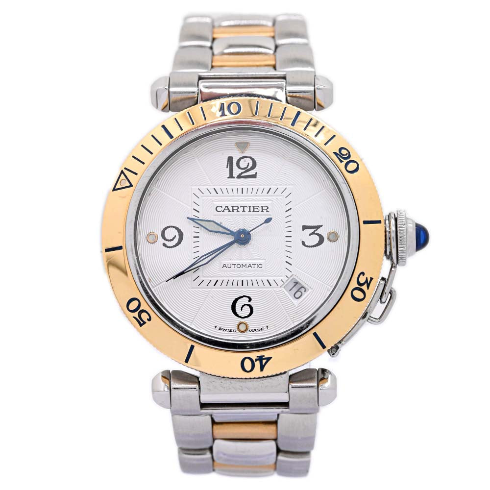 Cartier Unisex Pasha Diver Two Tone Yellow Gold and Stainless Steel White Dial Reference #: W31035T6 - Happy Jewelers Fine Jewelry Lifetime Warranty