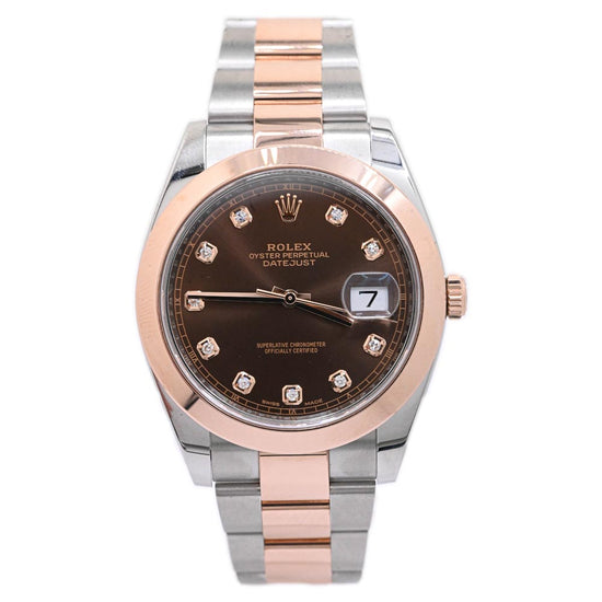 Rolex Men's Datejust Two Tone Rose Gold and Stainless Steel 41mm Chocolate Diamond Dial Watch Reference#: 126301 - Happy Jewelers Fine Jewelry Lifetime Warranty