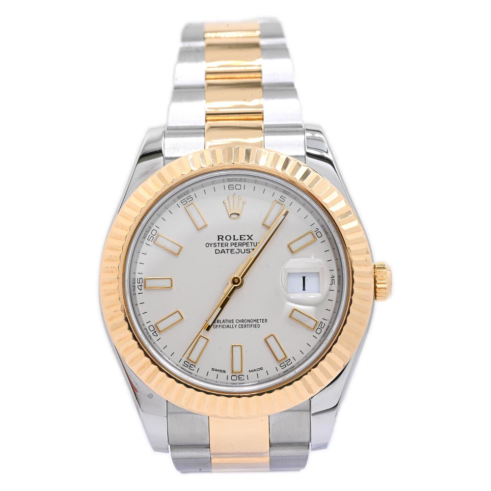 Rolex Men's Datejust Two Tone Yellow Gold and Stainless Steel 41mm Ivory Stick Dial Watch Reference #: 116333 - Happy Jewelers Fine Jewelry Lifetime Warranty
