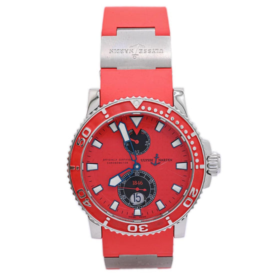 Ulysse Nardin Men's Maxi Marine Diver Stainless Steel 43mm Red Dial Watch Reference #: 263-33-3-96 - Happy Jewelers Fine Jewelry Lifetime Warranty