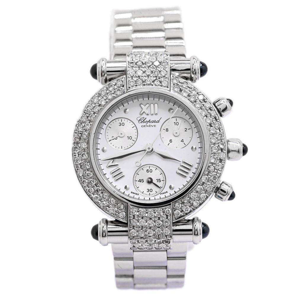 Chopard Ladies Imperiale Stainless Steel 35mm White Chronograph Roman Dial Watch Reference #: 8389-23 - Happy Jewelers Fine Jewelry Lifetime Warranty