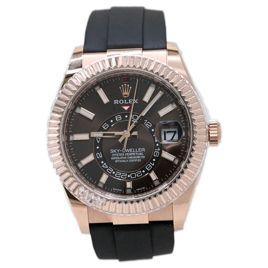 Rolex Men's Sky-Dweller 18K Rose Gold 42mm Chocolate Stick Dial Watch Ref #: 326325 - Happy Jewelers Fine Jewelry Lifetime Warranty