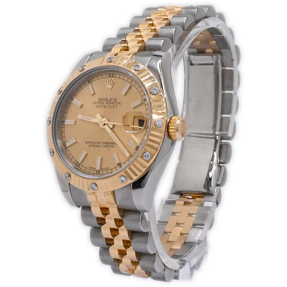 Rolex Ladies Datejust Two Tone Yellow Gold and Stainless Steel 31mm Champagne Stick Dial Watch Reference #: 178313 - Happy Jewelers Fine Jewelry Lifetime Warranty