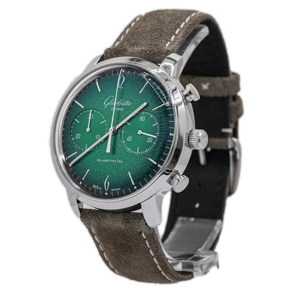 Glashutte Men's Sixties Chronograph Annual Edition Stainless Steel 42mm Green Chronograph Dial Watch Ref# 1-39-34-05-22-04 - Happy Jewelers Fine Jewelry Lifetime Warranty
