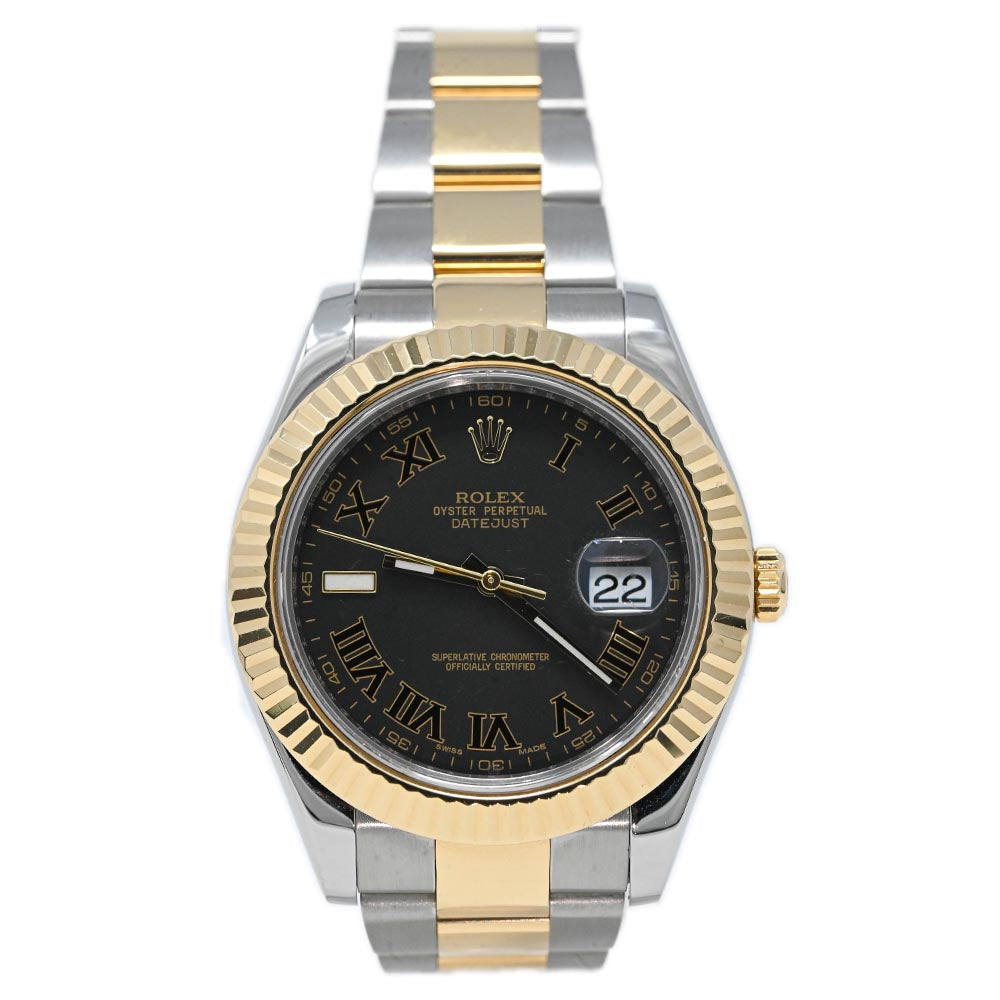 Rolex Men's Datejust II 18K Yellow Gold & Steel 41mm Black Roman Dial Watch Reference #: 116333 - Happy Jewelers Fine Jewelry Lifetime Warranty