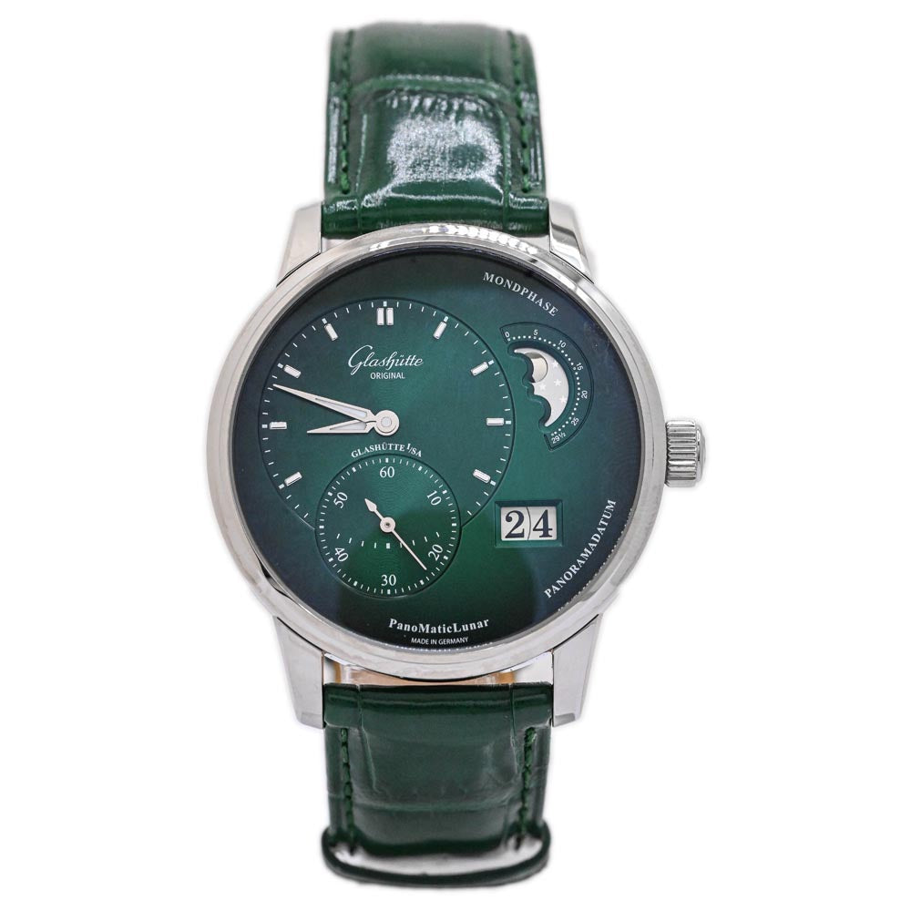 Glashutte Men's PanoMaticLunar Stainless Steel 40mm Green Dial Watch Ref# 1-90-02-13-32-02 - Happy Jewelers Fine Jewelry Lifetime Warranty