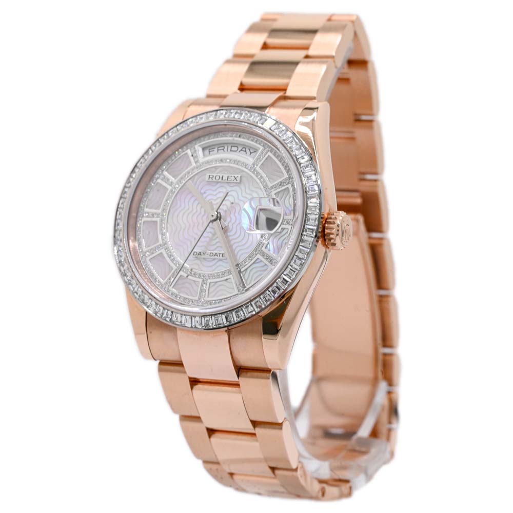 Rolex Unisex Day-Date 18ct Everose Gold Carousel Pink Mother of Pearl Dial Watch Reference #: 118395BR - Happy Jewelers Fine Jewelry Lifetime Warranty