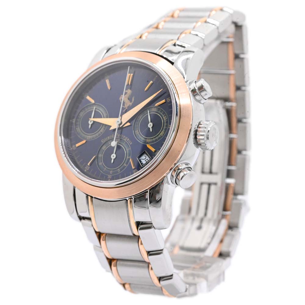 Girard Perregaux Men's Two Tone Rose Gold and Stainless Steel Ferrari Chronograph 38mm Blue Chronograph Dial Watch Reference #: 8020 - Happy Jewelers Fine Jewelry Lifetime Warranty
