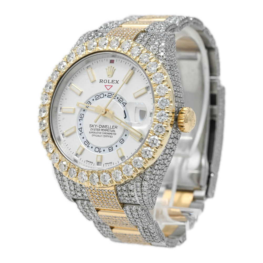 Rolex Mens Sky-Dweller Iced Out Yellow Gold & Stainless Steel 42mm White Stick Dial Watch Reference# 326933 - Happy Jewelers Fine Jewelry Lifetime Warranty