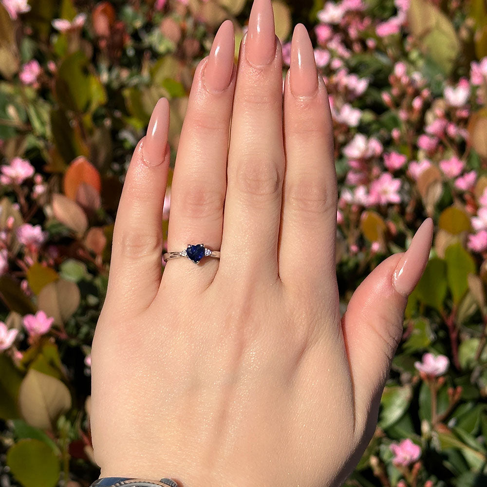 3 Stone Heart Shape Sapphire Ring - Happy Jewelers Fine Jewelry Lifetime Warranty