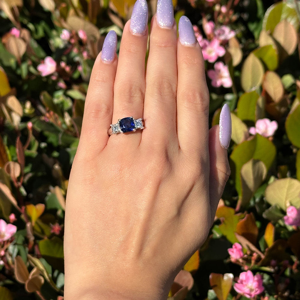 Art Deco Three-Stone Sapphire and Diamond Dinner Ring
