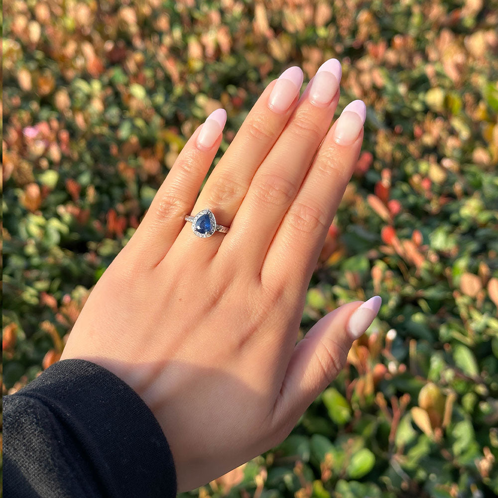 Pear Shape Sapphire Ring with Halo - Happy Jewelers Fine Jewelry Lifetime Warranty