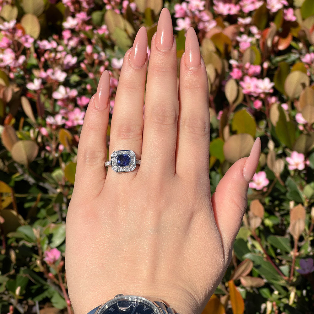 Emerald Sapphire Ring with Halo - Happy Jewelers Fine Jewelry Lifetime Warranty