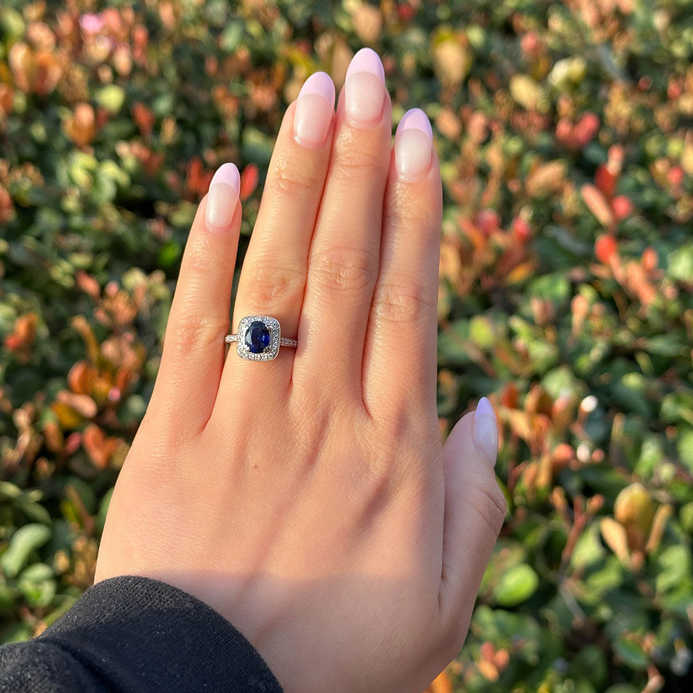 Oval Sapphire Ring with Halo - Happy Jewelers Fine Jewelry Lifetime Warranty