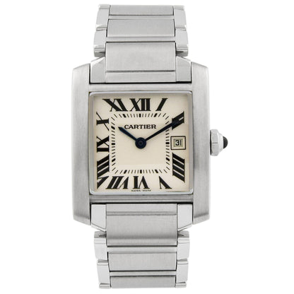 Cartier Lady Tank Francaise Stainless Steel 25mm Silver Roman Dial Watch Reference #: 2465 - Happy Jewelers Fine Jewelry Lifetime Warranty
