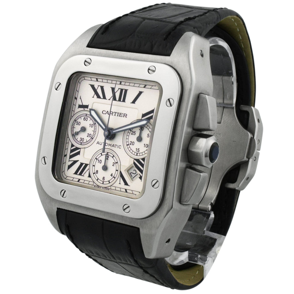 Cartier Men's Santos 100 XL Stainless Steel 41mmx54mm Silver Roman Dial Watch Reference #: W20090X8 - Happy Jewelers Fine Jewelry Lifetime Warranty
