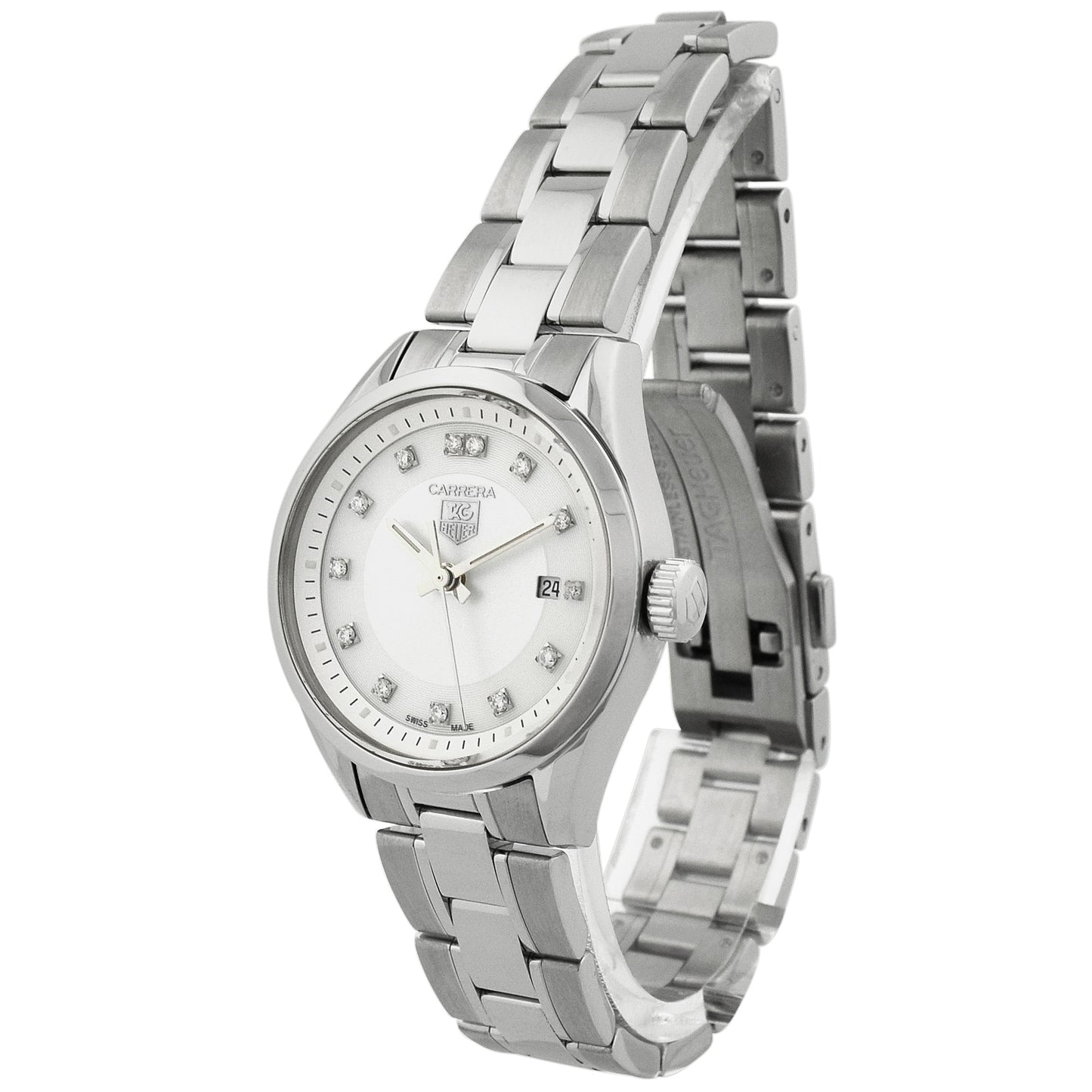 Load image into Gallery viewer, Tag Heuer Lady&amp;#39;s Carrera Quartz Stainless Steel 27mm White MOP Diamond Dial Watch Reference #: WV1411.BA0793 - Happy Jewelers Fine Jewelry Lifetime Warranty
