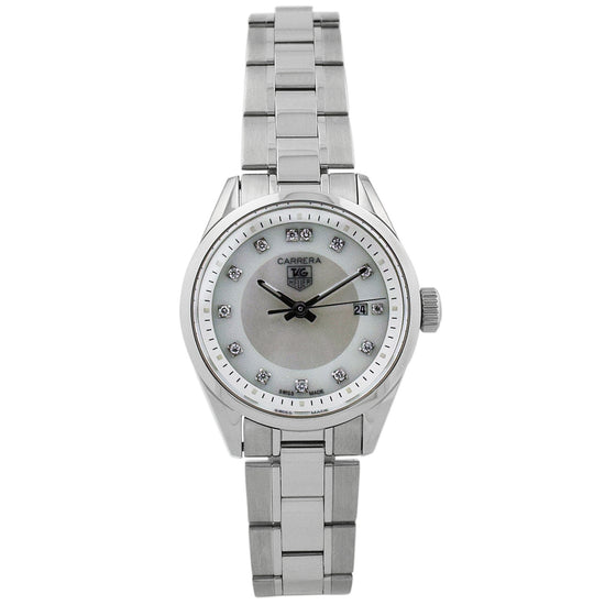 Load image into Gallery viewer, Tag Heuer Lady&amp;#39;s Carrera Quartz Stainless Steel 27mm White MOP Diamond Dial Watch Reference #: WV1411.BA0793 - Happy Jewelers Fine Jewelry Lifetime Warranty
