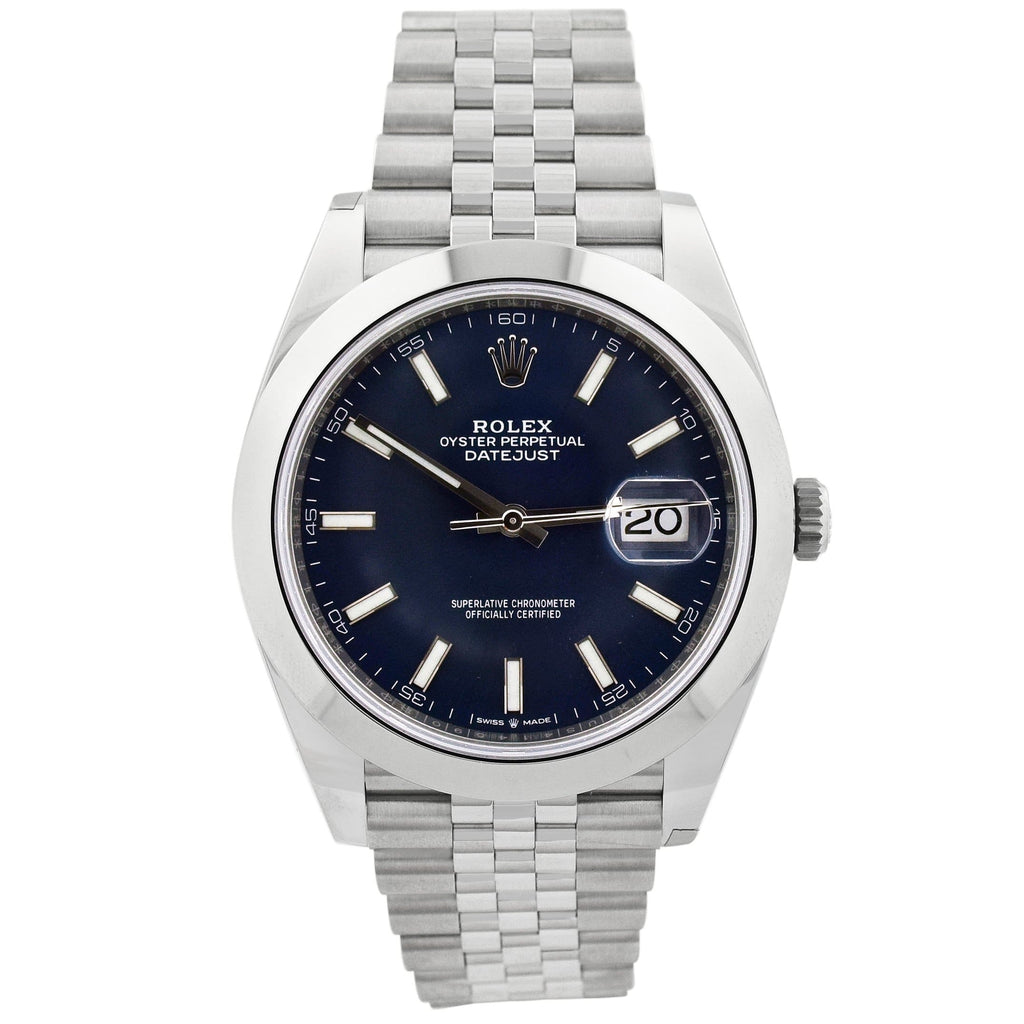Rolex Mens Datejust 41mm Blue Stick Dial Watch Reference #: 126300 - Happy Jewelers Fine Jewelry Lifetime Warranty