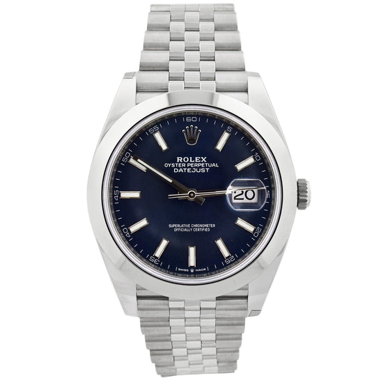 Load image into Gallery viewer, Rolex Mens Datejust 41mm Blue Stick Dial Watch Reference #: 126300 - Happy Jewelers Fine Jewelry Lifetime Warranty
