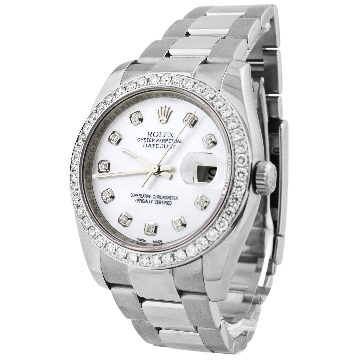 Rolex Mens Datejust Stainless Steel 36mm MOP Diamond Dial Watch Reference #: 116264 - Happy Jewelers Fine Jewelry Lifetime Warranty