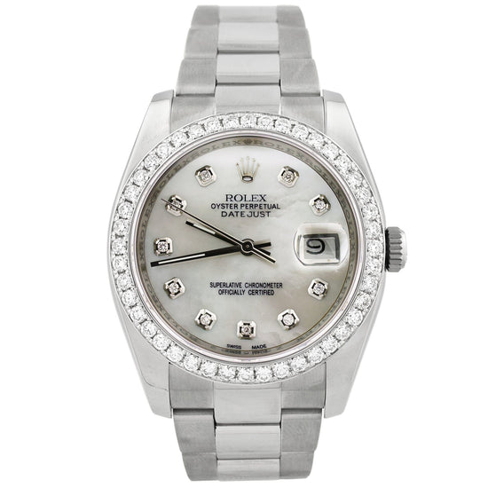 Rolex Mens Datejust Stainless Steel 36mm MOP Diamond Dial Watch Reference #: 116264 - Happy Jewelers Fine Jewelry Lifetime Warranty