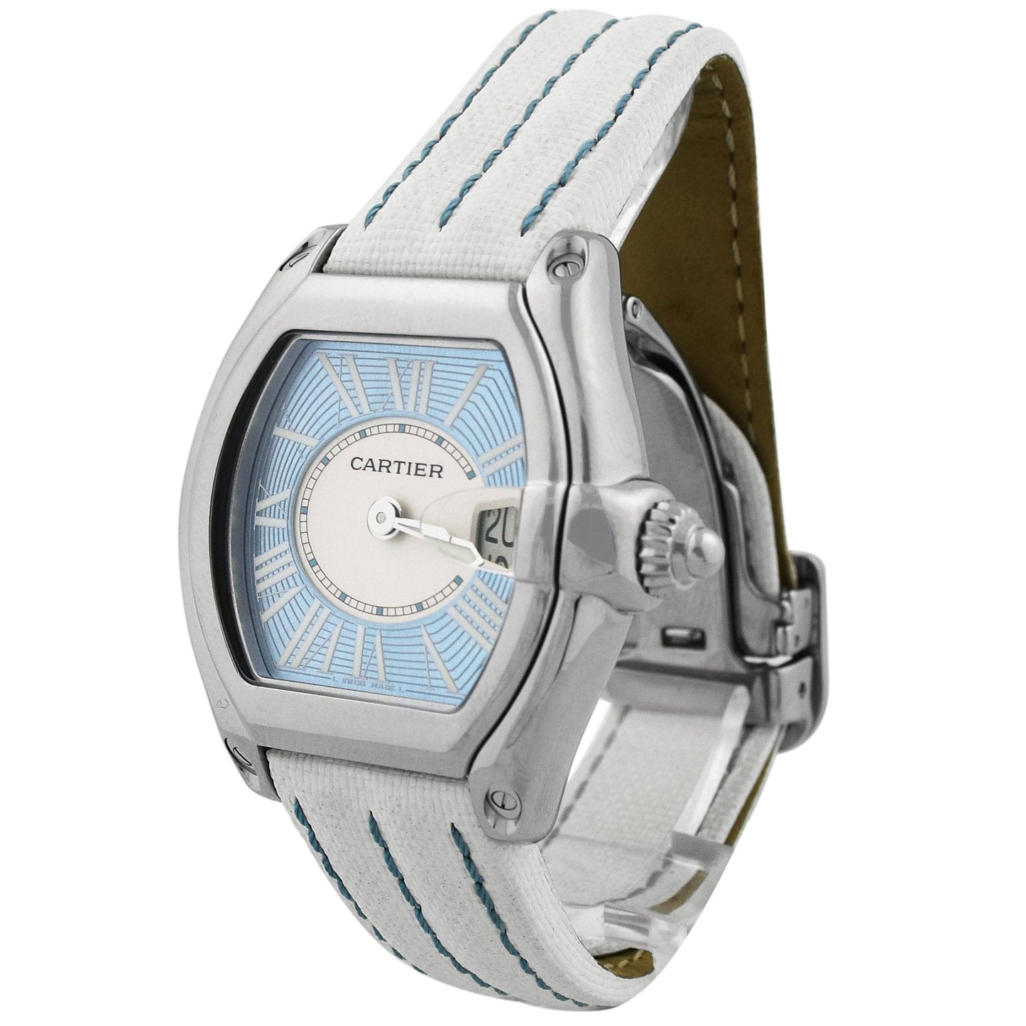 Cartier Ladys Roadster Stainless Steel 31mm Blue Roman Dial Watch Reference #: W62053V3 - Happy Jewelers Fine Jewelry Lifetime Warranty