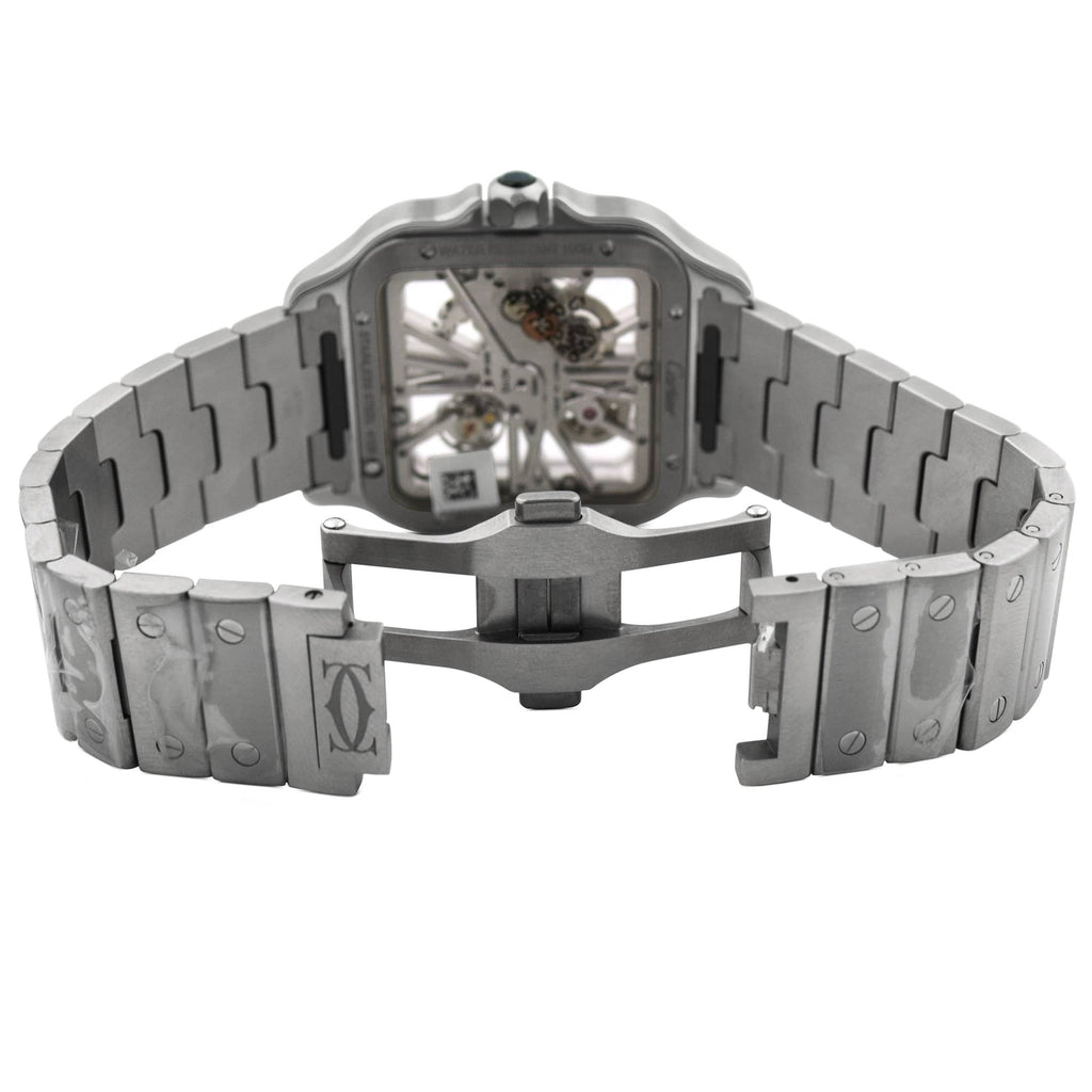 Cartier Mens Santos Stainless Steel 39.8mm Skeleton Roman Dial Watch Reference #: WHSA0015 - Happy Jewelers Fine Jewelry Lifetime Warranty