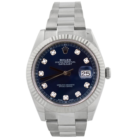 Load image into Gallery viewer, Rolex Men&amp;#39;s Datejust 41 Stainless Steel 41mm Blue Diamond Dot Dial Watch Reference #: 126334 - Happy Jewelers Fine Jewelry Lifetime Warranty
