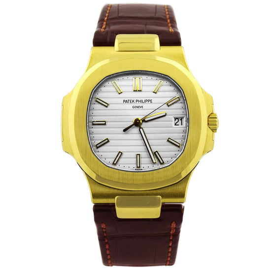 Load image into Gallery viewer, Patek Philippe Unisex Nautilus 18K Yellow Gold 40mm Silver Baton Dial Watch Reference #: 5711J - Happy Jewelers Fine Jewelry Lifetime Warranty
