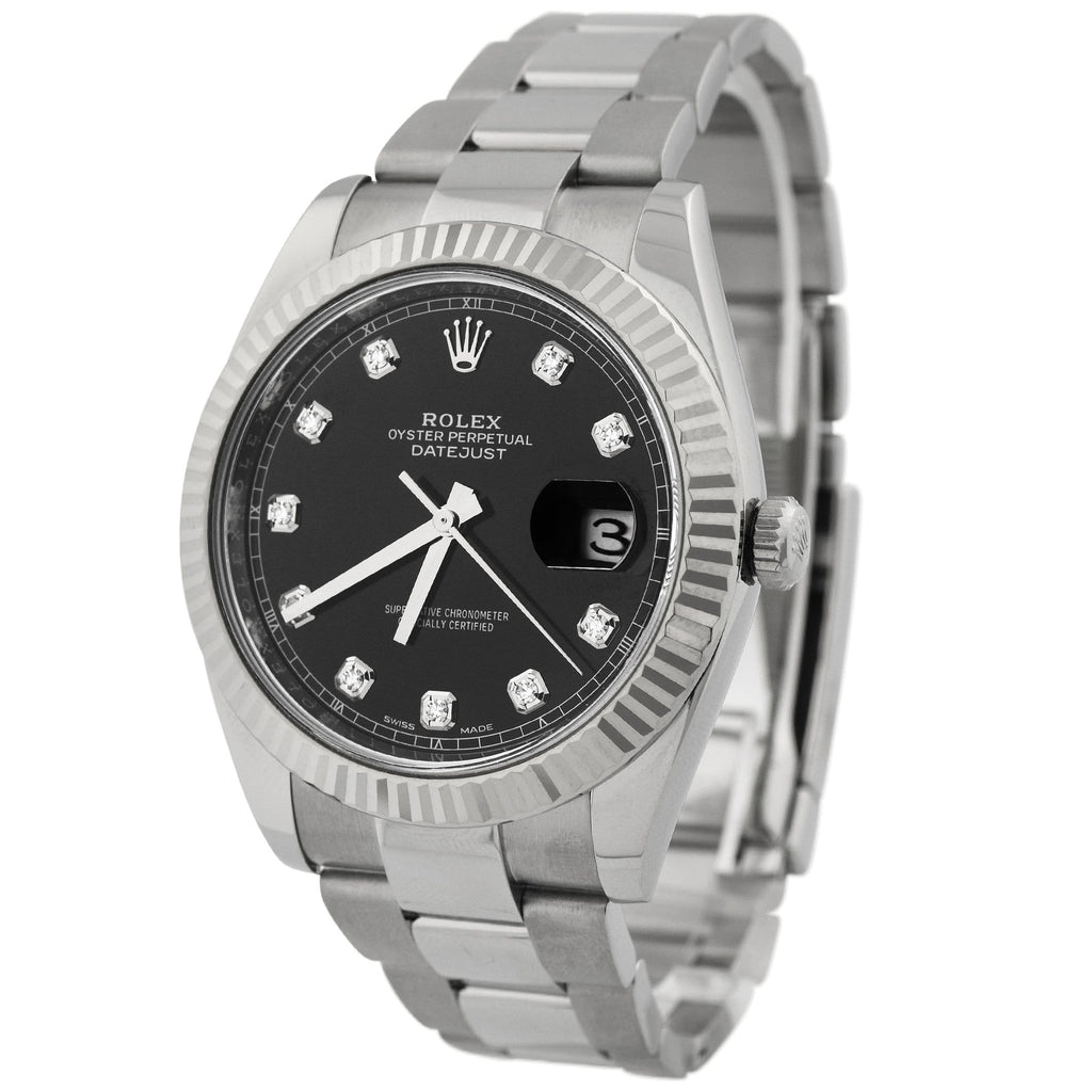 Rolex Men's Datejust 41 Stainless Steel 41mm Black Diamond Dot Dial Watch Reference #: 126334 - Happy Jewelers Fine Jewelry Lifetime Warranty