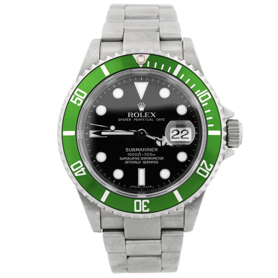 Collectors Dream! 2006 Rolex Mens Submariner Date Kermit Stainless Steel 40mm Black Dot Dial Watch Reference #: 16610LV - Happy Jewelers Fine Jewelry Lifetime Warranty
