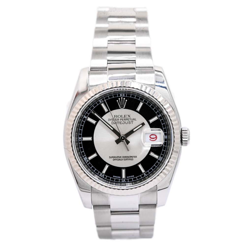 Rolex Mens Datejust Stainless Steel 36mm Black Tuxedo Stick Dial Watch Reference #: 116234 - Happy Jewelers Fine Jewelry Lifetime Warranty