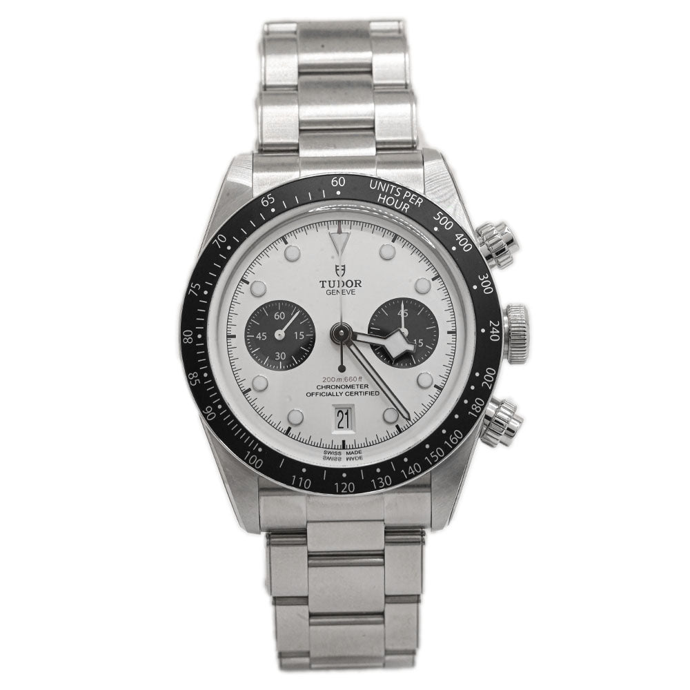 Tudor Men's Black Bay Chrono Stainless Steel 41mm White Chronograph Dial Watch Reference #: 79360N - Happy Jewelers Fine Jewelry Lifetime Warranty