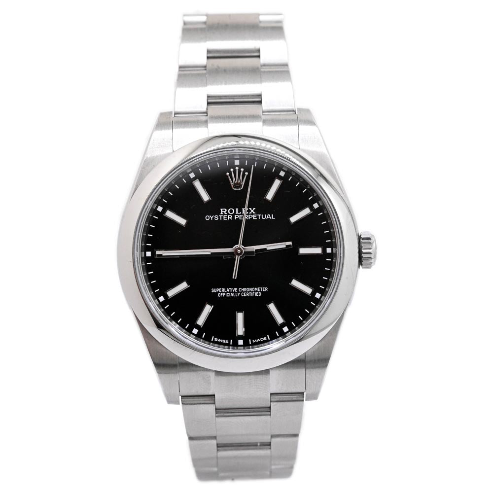 Rolex Men's Oyster Perpetual Stainless Steel 39mm Black Stick Dial Watch Reference #: 114300 - Happy Jewelers Fine Jewelry Lifetime Warranty