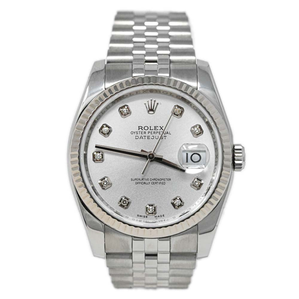 Rolex Unisex Datejust Stainless Steel 36mm Silver Factory Diamond Dial Watch Ref# 116234 - Happy Jewelers Fine Jewelry Lifetime Warranty