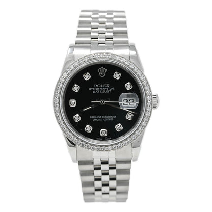 Rolex Datejust Stainless Steel 36 Black Diamond Dial Watch Reference# 16220 - Happy Jewelers Fine Jewelry Lifetime Warranty