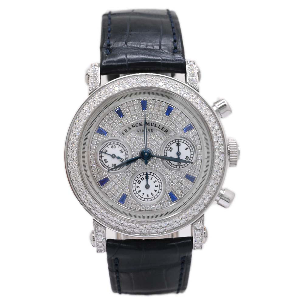Franck Muller Mens Chronograph White Gold 39mm Pave Diamond Chronograph Dial - Happy Jewelers Fine Jewelry Lifetime Warranty