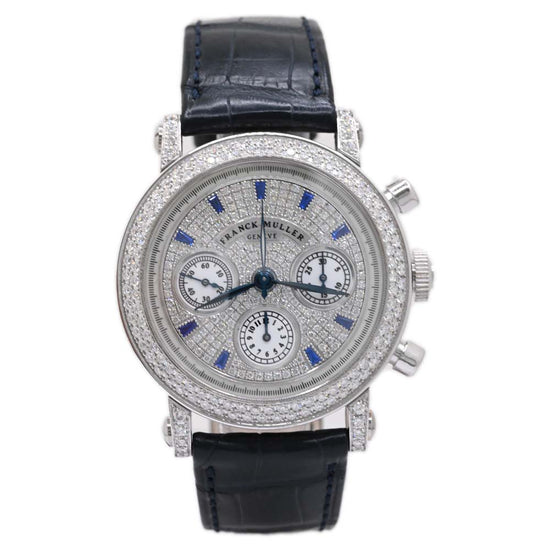 Franck Muller Mens Chronograph White Gold 39mm Pave Diamond Chronograph Dial - Happy Jewelers Fine Jewelry Lifetime Warranty