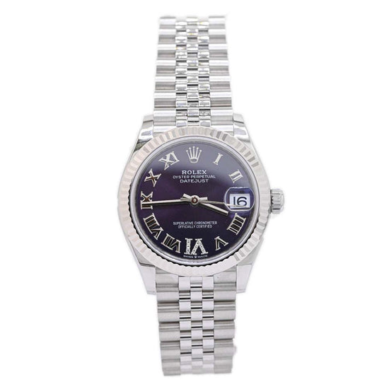 Rolex Ladies Datejust Stainless Steel 31mm Purple Roman Diamond Six Factory Dial Watch Reference #: 278274 - Happy Jewelers Fine Jewelry Lifetime Warranty