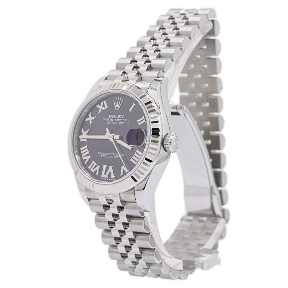 Rolex Ladies Datejust Stainless Steel 31mm Purple Roman Diamond Six Factory Dial Watch Reference #: 278274 - Happy Jewelers Fine Jewelry Lifetime Warranty