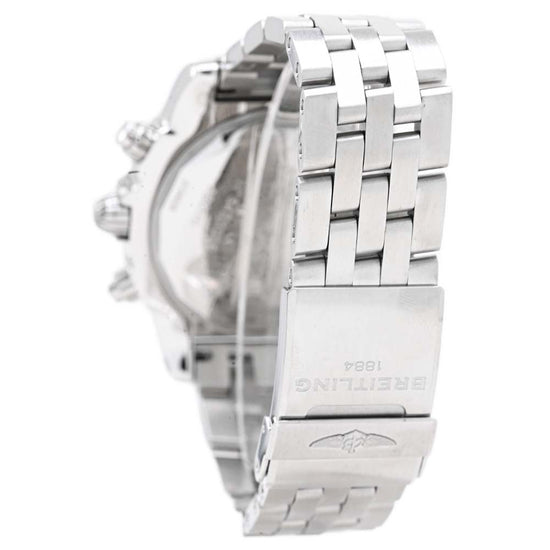Breitling Mens Chronomat 44mm Stainless Steel Black Chronograph Stick Dial Watch Ref# AB01104D - Happy Jewelers Fine Jewelry Lifetime Warranty