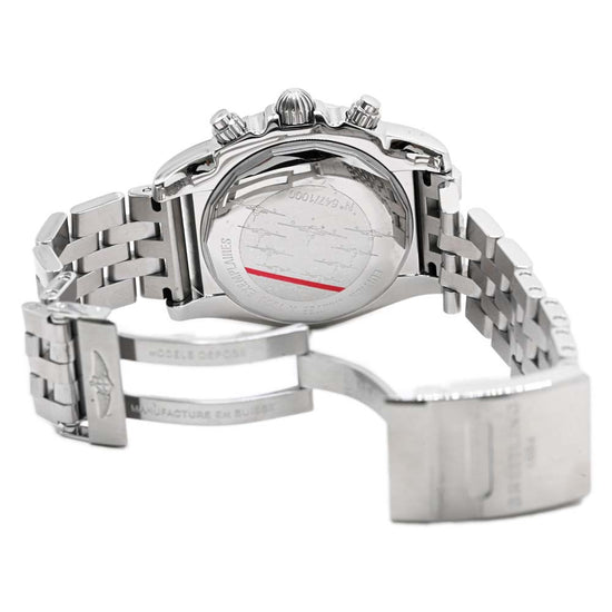Breitling Mens Chronomat 44mm Stainless Steel Black Chronograph Stick Dial Watch Ref# AB01104D - Happy Jewelers Fine Jewelry Lifetime Warranty