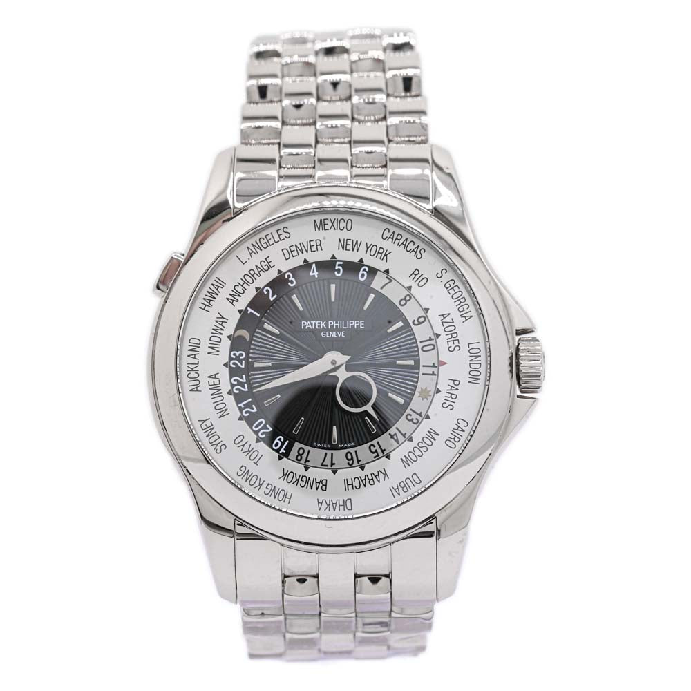 Patek Philippe Mens Worldtimer White Gold 40mm Black/White Worldtimer Dial Watch Reference #: 5130G - Happy Jewelers Fine Jewelry Lifetime Warranty