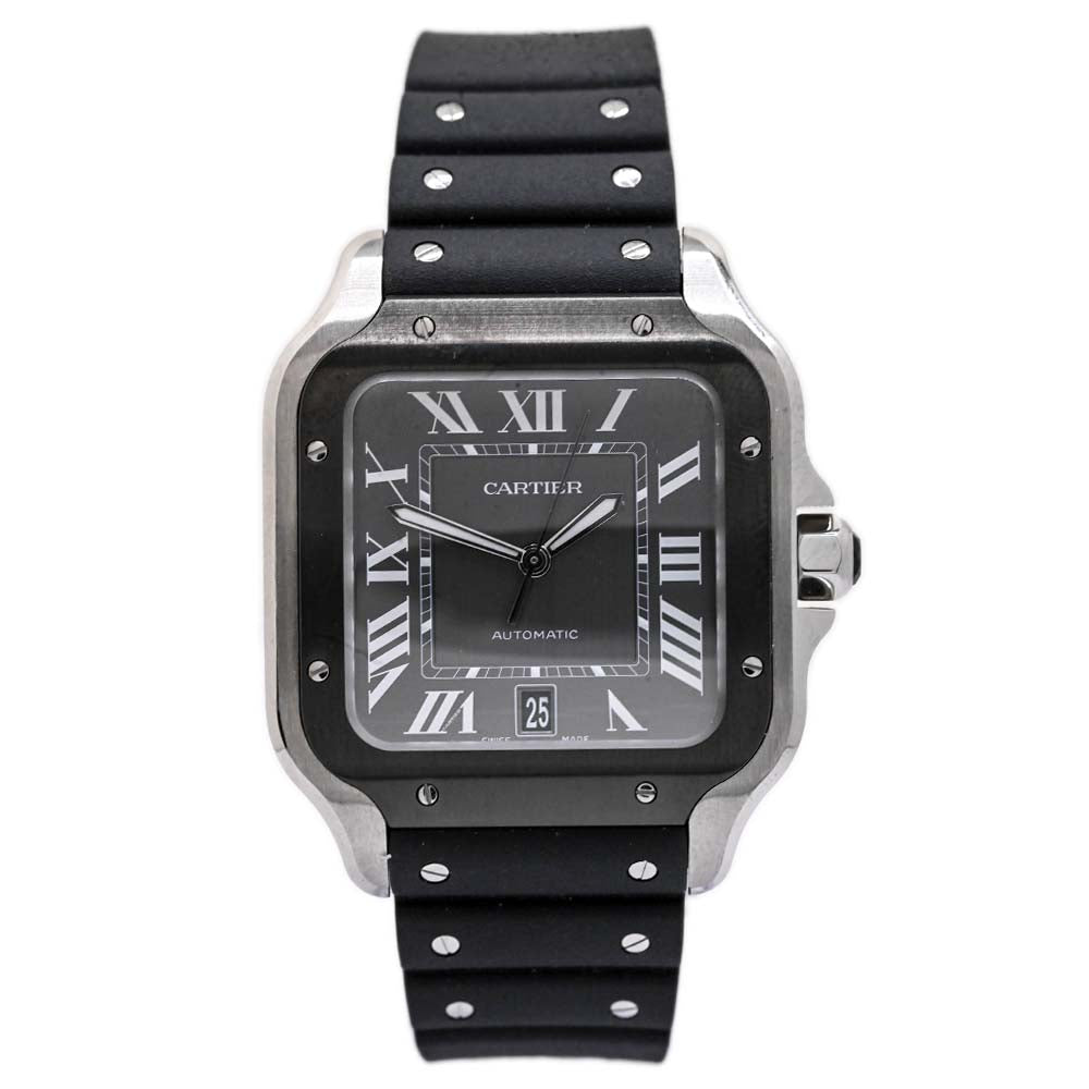Cartier Men's Santos Stainless Steel 42mm Black Roman Dial Watch Reference #: WSSA0037 - Happy Jewelers Fine Jewelry Lifetime Warranty