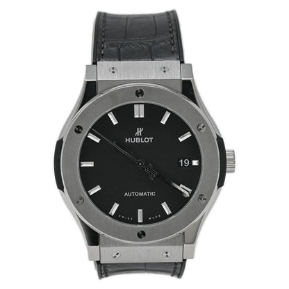 Hublot Mens Classic Fusion Titanium 42mm Black Stick Dial Watch Reference# 542.NX.1171.LR - Happy Jewelers Fine Jewelry Lifetime Warranty