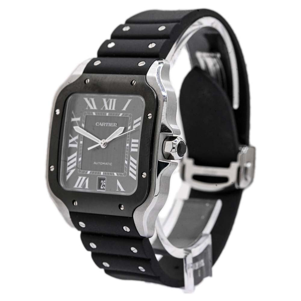 Cartier Men's Santos Stainless Steel 42mm Black Roman Dial Watch Reference #: WSSA0037 - Happy Jewelers Fine Jewelry Lifetime Warranty
