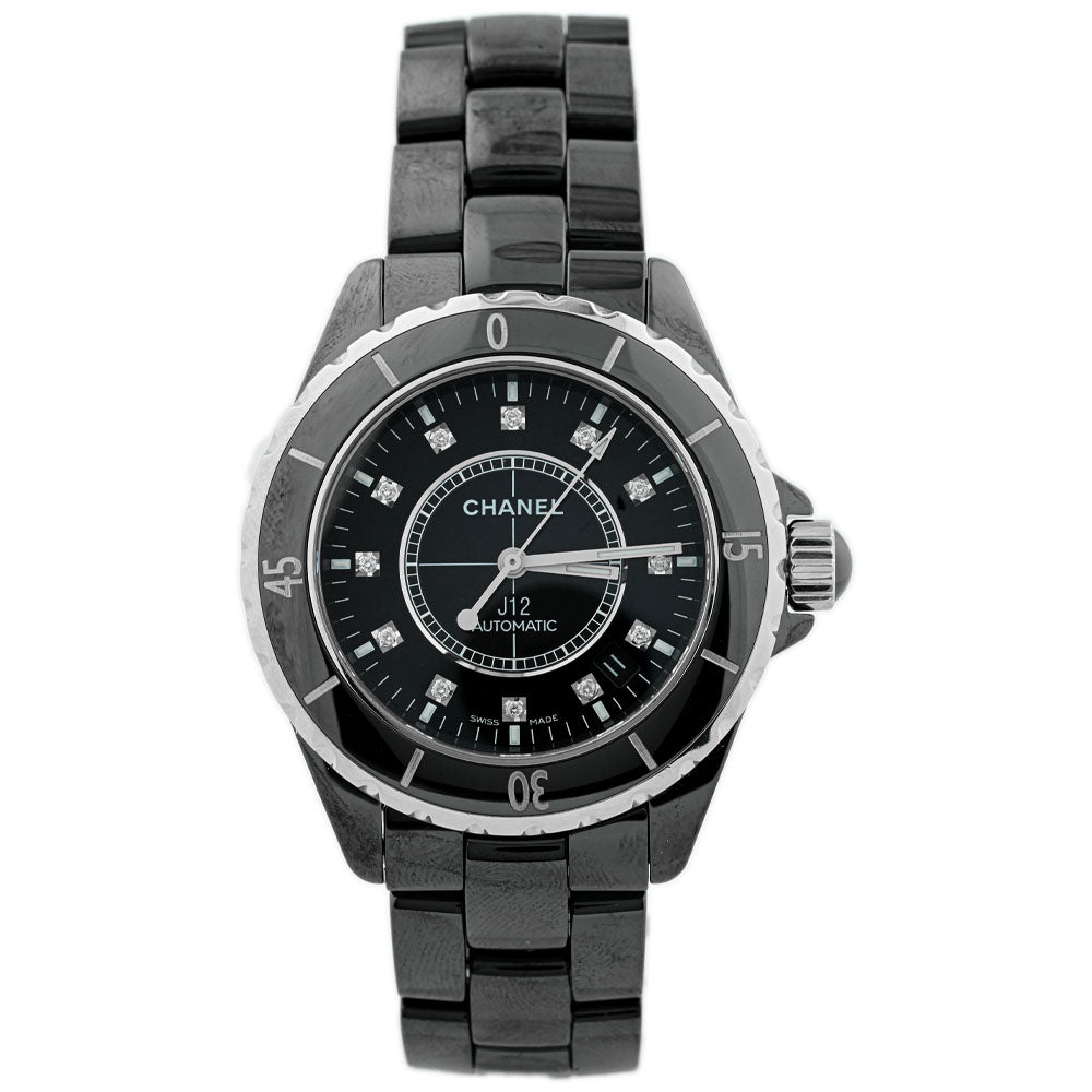 Chanel Ladies J12 Black Ceramic 38mm Black Diamond Dot Dial Watch Reference  #: H5702