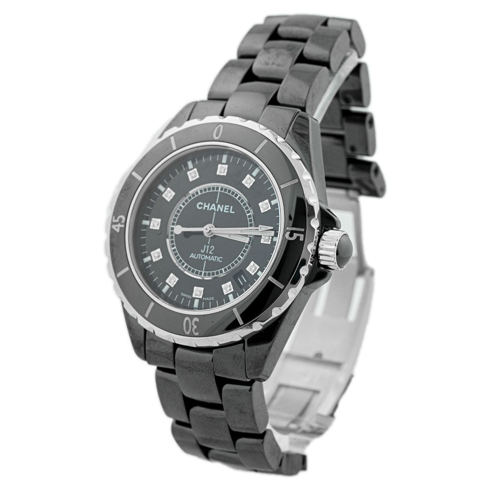 Load image into Gallery viewer, Chanel Ladies J12 Black Ceramic 38mm Black Diamond Dot Dial Watch Reference #: H5702 - Happy Jewelers Fine Jewelry Lifetime Warranty
